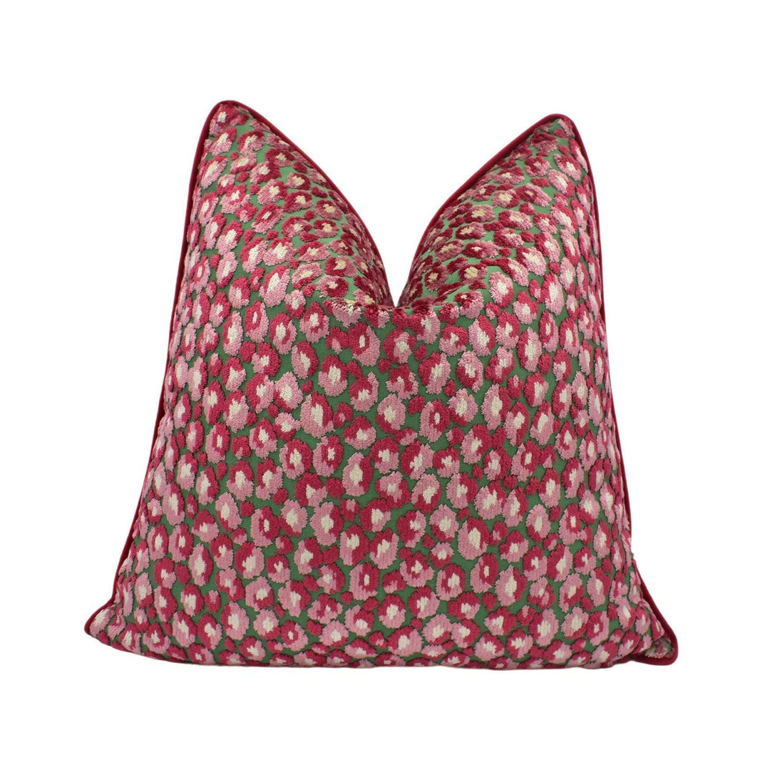 Jane Churchill - Cleo - Pink Green - Playful Bold Leopard Velvet Designer Cushion Cover - Luxury Colefax Pillow Cover - Custom Throw Pillow.