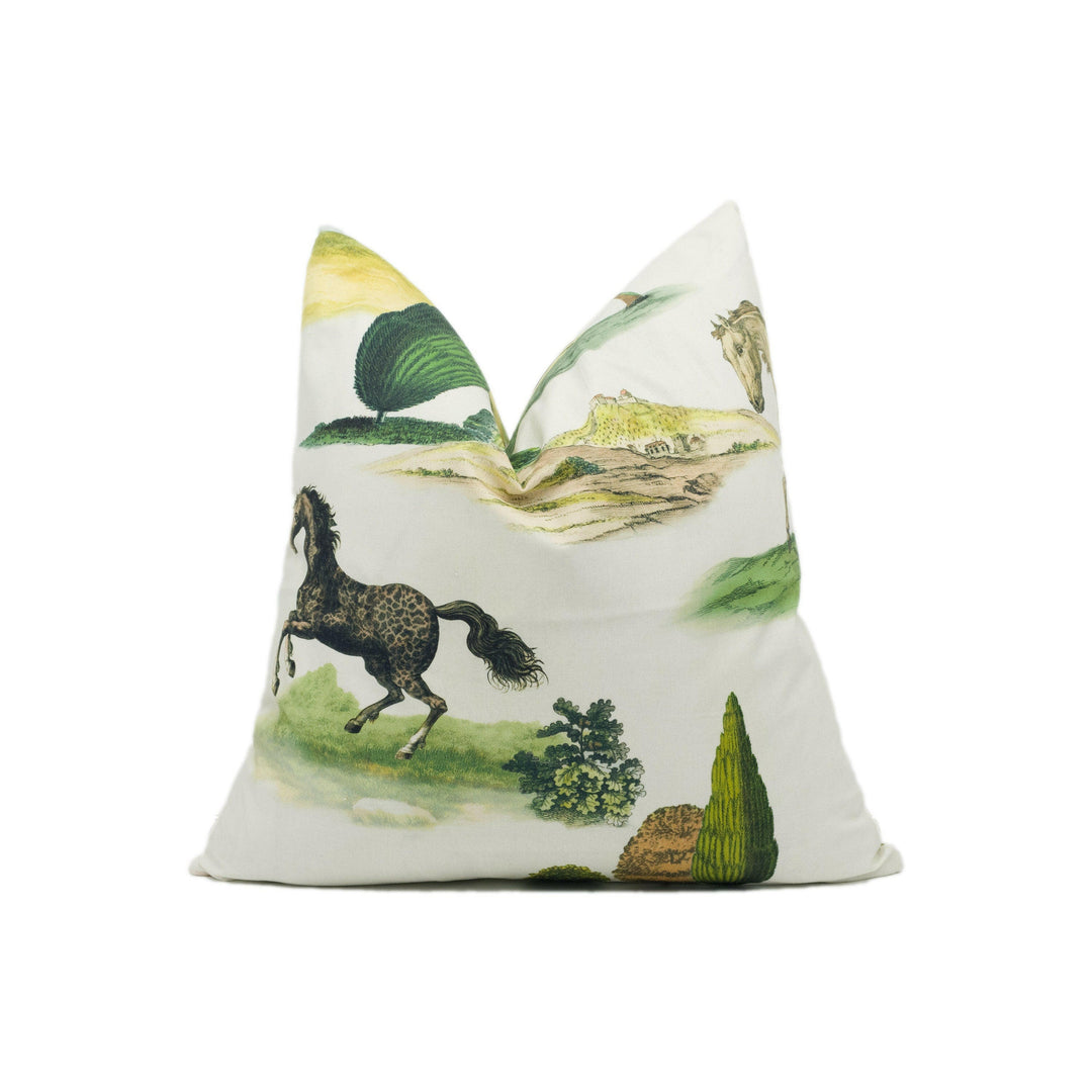 John Derian - Designers Guild - The Range - Parchment - Countryside with Horses Cushion Cover - Handmade Throw Pillow - Designer Home Décor.