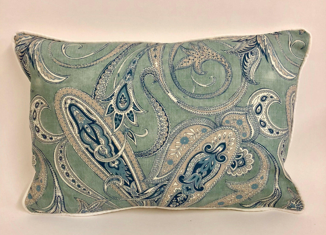 Edinburgh Weavers - Persia - Blue - Gorgeous Contrast Piped Paisley Cushion - Handmade Throw Pillow - Designer Home Décor.