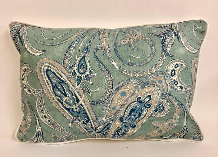 Edinburgh Weavers - Persia - Blue - Gorgeous Contrast Piped Paisley Cushion - Handmade Throw Pillow - Designer Home Décor.