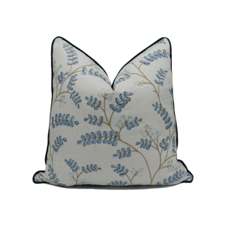 Jane Churchill - Delphine - Blue - Delicate Sweet Angel Floral Embroidery - Designer Cushion Cover - Luxury Throw Pillow - Handmade Home.