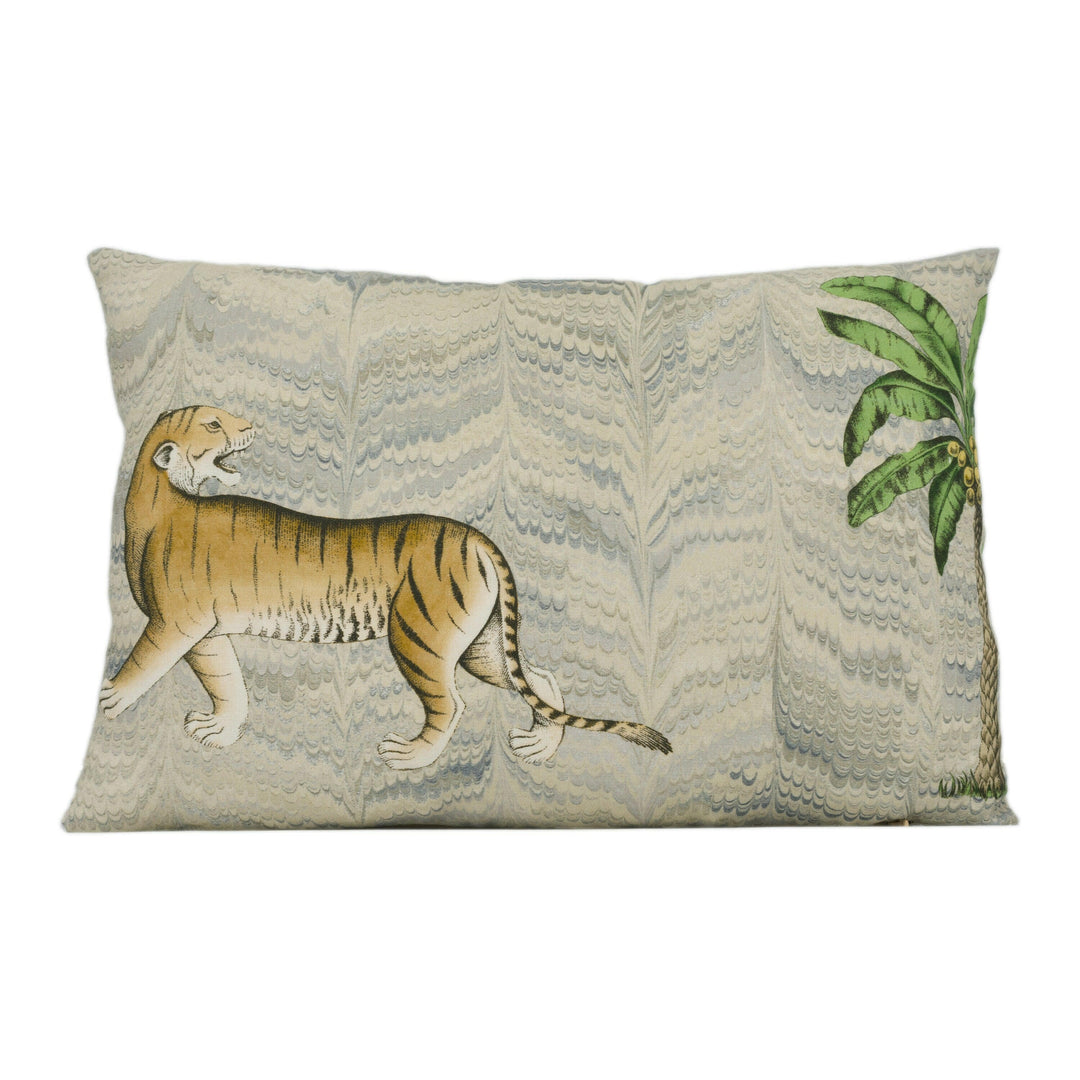 Zoffany - Jaipur - Silver - Mogul Inspired Indian Tiger & Elephant Cushion Cover - Handmade Throw Pillow Designer Home Decor.
