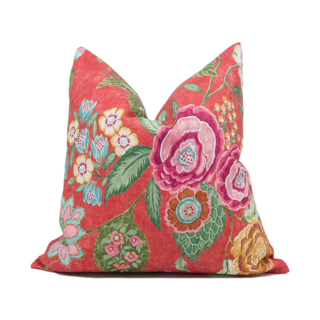 Colefax and Fowler - Emmeline - Red - Lively Classic Floral Cushion Cover - Handmade Throw Pillow - Designer Home Décor.