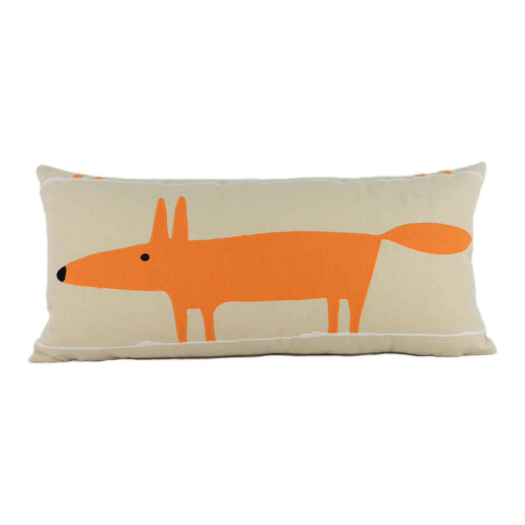 Scion - Mr Fox Applique - Tangerine / Linen -  Luxury Friendly Mr Fox Designer Cushion Cover - Luxury Throw Pillow - Handmade Home Decor.