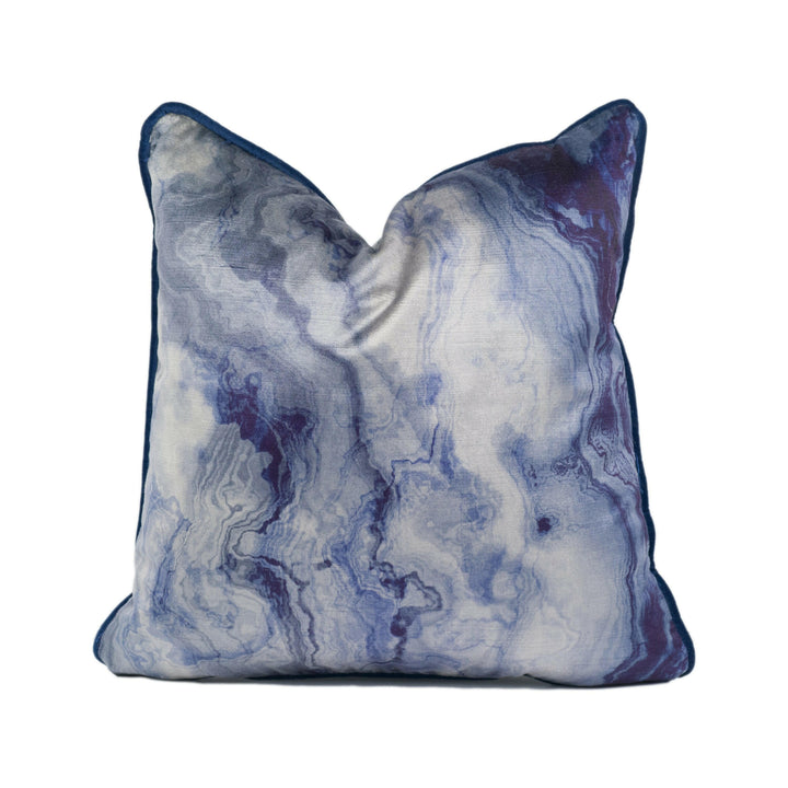 Panaz - Magma - Indigo - Dramatic Large Scale Marble Effect Contrast Piped Cushion Cover - Handmade Throw Pillow - Designer Home Décor.