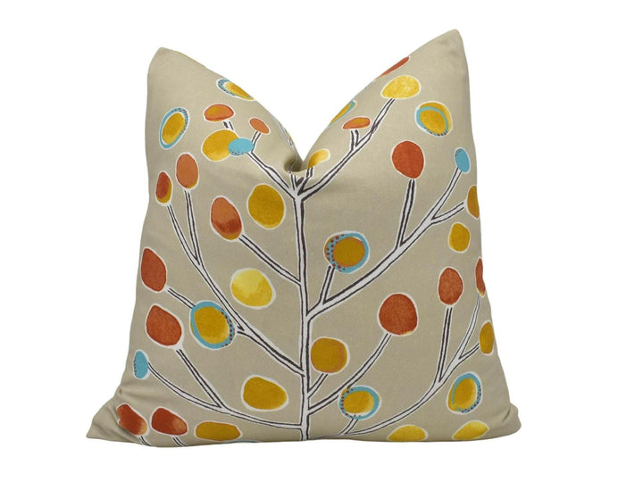 Scion - Berry Tree - Neutral / Tangerine / Powder Blue / Lemon - Artistic Colourful Tree Cushion Cover - Handmade Throw Pillow Designer Home.