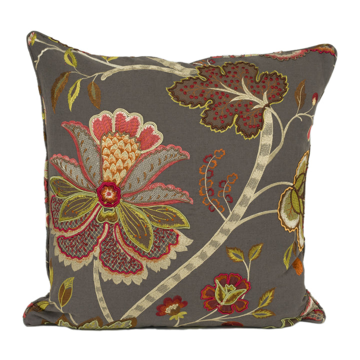 Colefax and Fowler - Baptista Linen - Charcoal - Luxurious Embroidered Floral Cushion Cover - Handmade Throw Pillow - Designer Home Décor