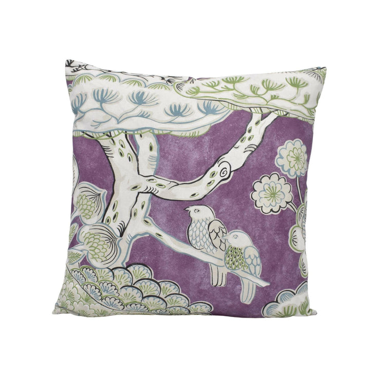 Anna French x Thibaut - Tree House - Eggplant - Whimsical 1920's Japanese Tree Designer Cushion Cover - Handmade Thibaut Pillow Cover.