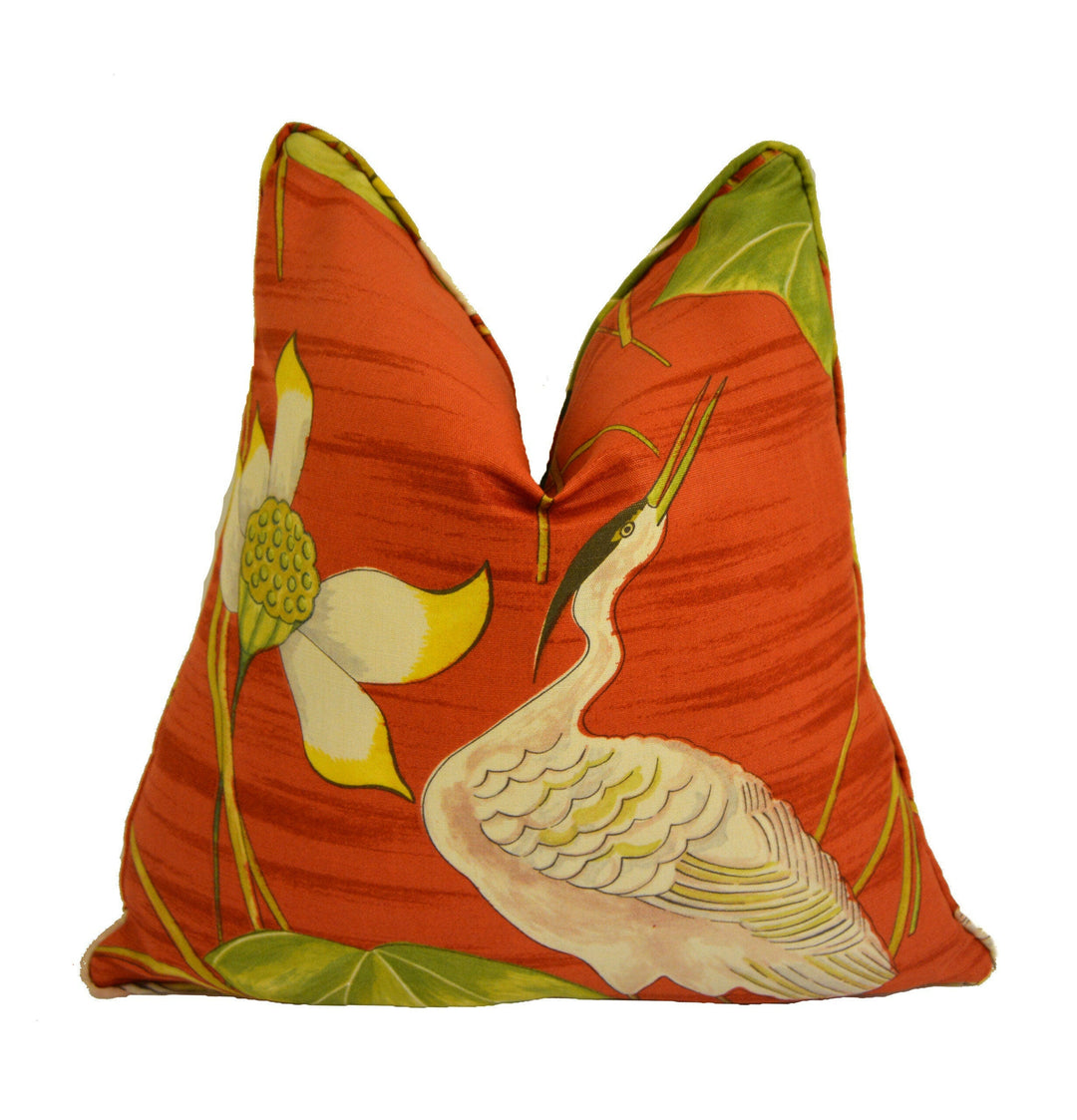 Sanderson - Heronsford - Coral / Yellow - Cushion Cover Throw Pillow Designer Home Decor.