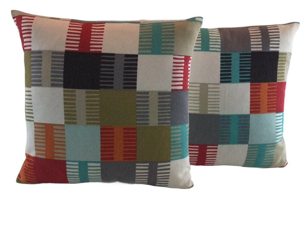 Scion - Navajo - Tomato / Multi - Funky Ethnic Rug Inspired Cushion Cover - Handmade Throw Pillow - Designer Home Decor.