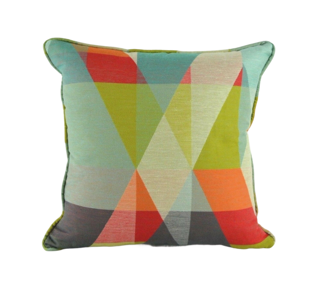 Scion - Axis - Tangerine / Citrus - Geometric Kaleidoscope Cushion Cover - Self-Piped Handmade Throw Pillow - Designer Home Decor.