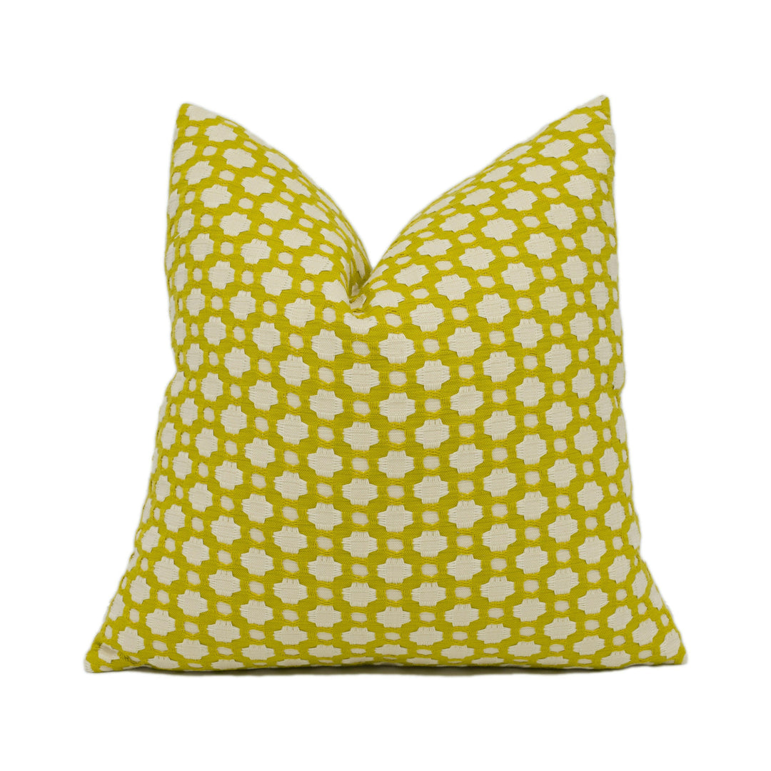 Schumacher - Betwixt - Chartreuse / Ivory - Textural Woven Geometric Cushion Cover - Handmade Throw Pillow - Designer Home Décor.