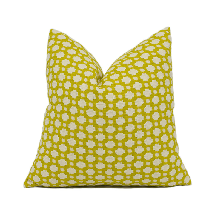 Schumacher - Betwixt - Chartreuse / Ivory - Textural Woven Geometric Cushion Cover - Handmade Throw Pillow - Designer Home Décor.