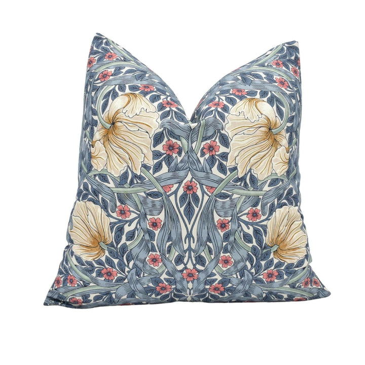 William Morris - Pimpernel - Woad / Coral - Beautiful Reimagined Modern Morris Designer Floral Cushion Cover - Luxury Throw Pillow - Luxury.