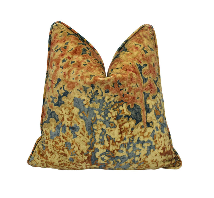 Zoffany - Belvoir - Blue / Amber - Abstract Ombré Forest Luxury Velvet Cushion Cover - Handmade Throw Pillow Designer Home Decor.