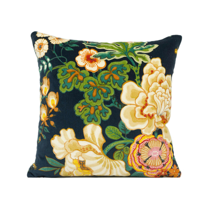 Sanderson - Emperor Peony Velvet - Midnight / Apricot - Plush Floral Velvet Cushion Cover - Chic Designer Pillow Cover - Blue Orange Cushion.