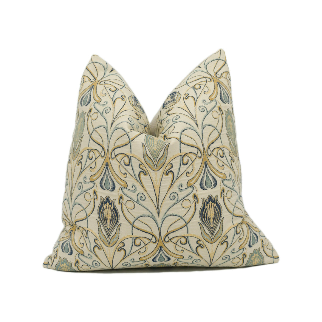 Porter & Stone - Verona - Azzurro -Beautiful Art Nouveau Floral Cushion Cover - Handmade Throw Pillow - Designer Home Décor.