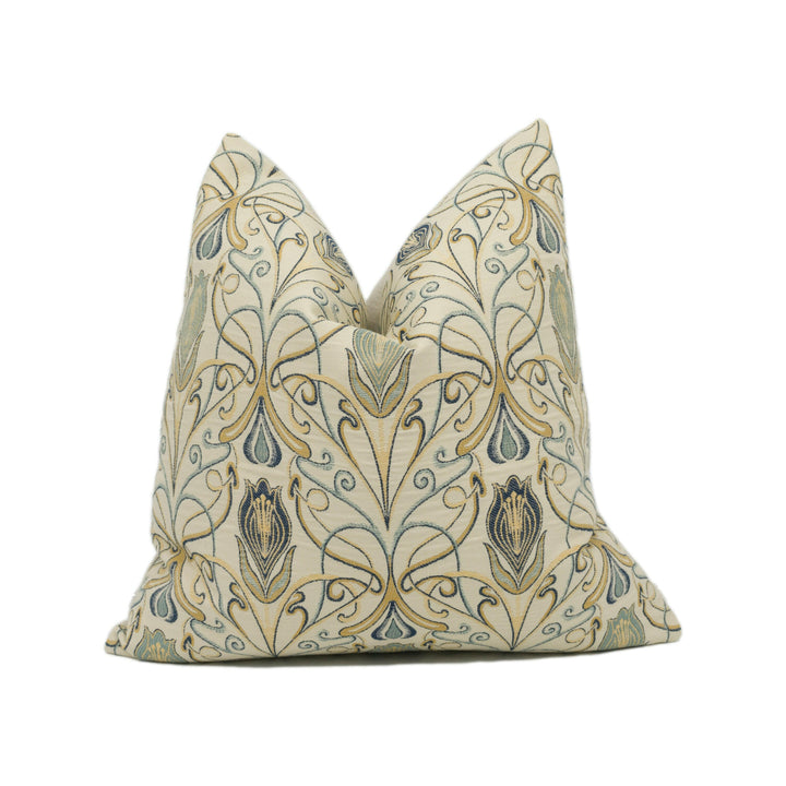 Porter & Stone - Verona - Azzurro -Beautiful Art Nouveau Floral Cushion Cover - Handmade Throw Pillow - Designer Home Décor.