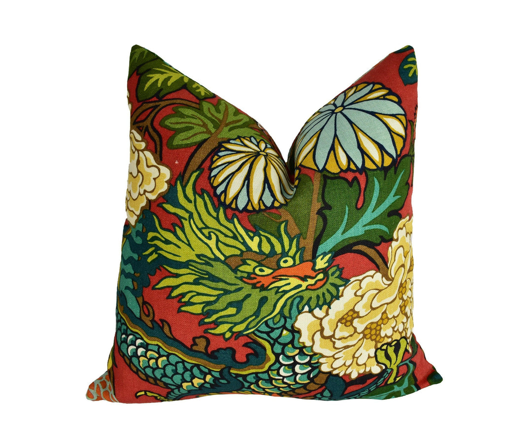 Schumacher - Chiang Mai Dragon - Lacquer - Art Deco Chinoiserie Designer Cushion Cover - Handmade Throw Pillow Luxury Home Decor.