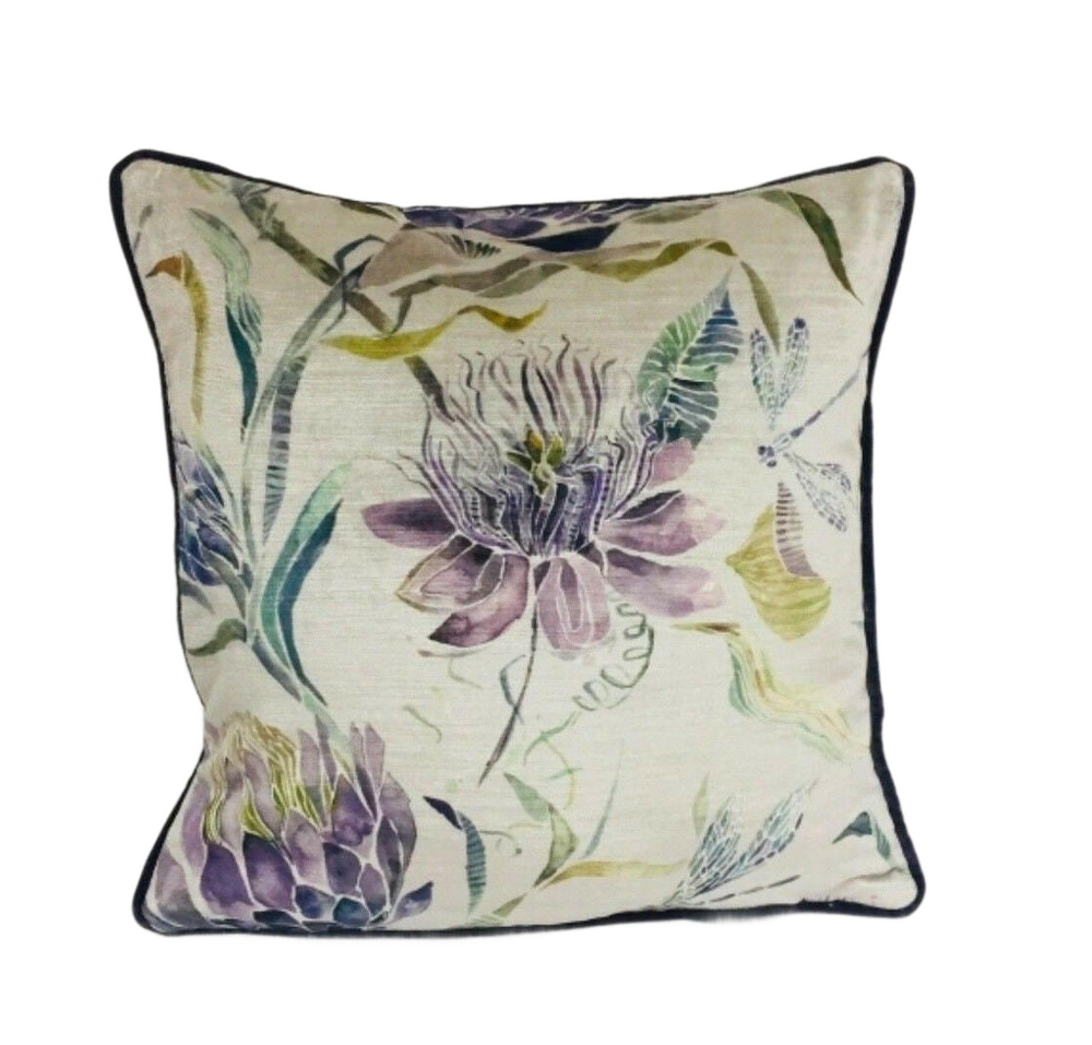 Voyage - Moorehaven Velvet - Periwinkle - Stunning Thistle & Dragonfly Velvet Cushion Cover - Handmade Throw Pillow Designer Home Decor.