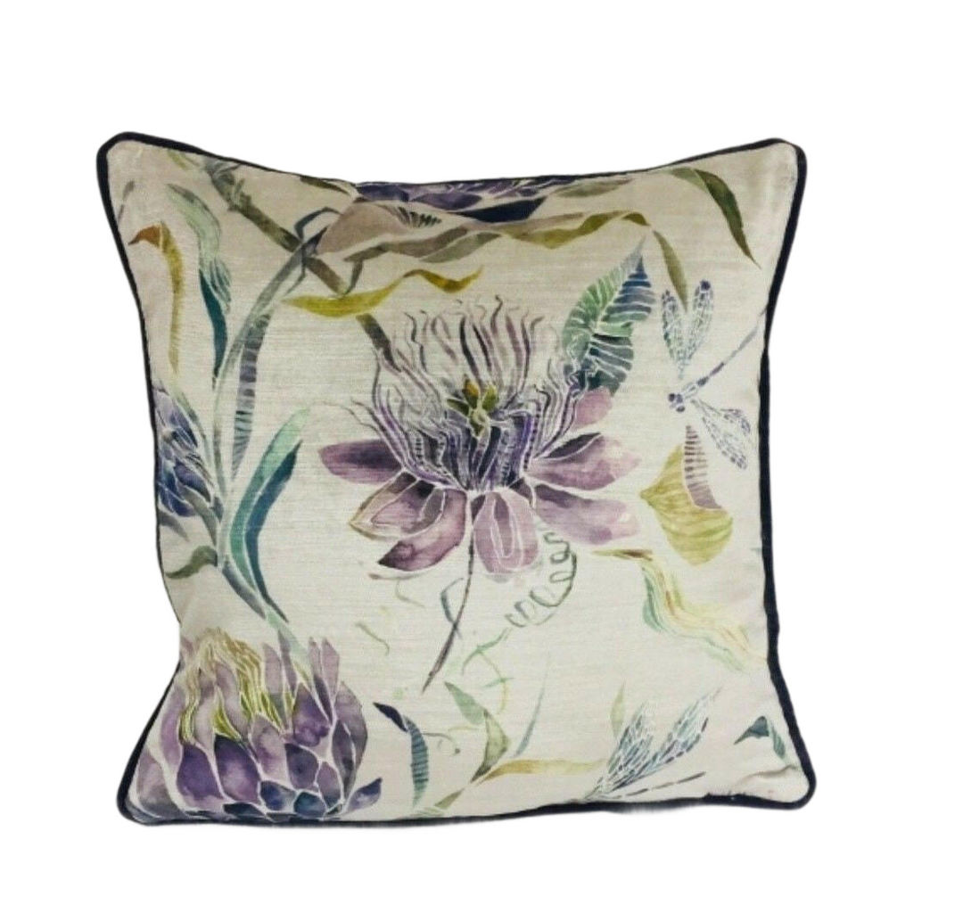 Voyage - Moorehaven Velvet - Periwinkle - Stunning Thistle & Dragonfly Velvet Cushion Cover - Handmade Throw Pillow Designer Home Decor.