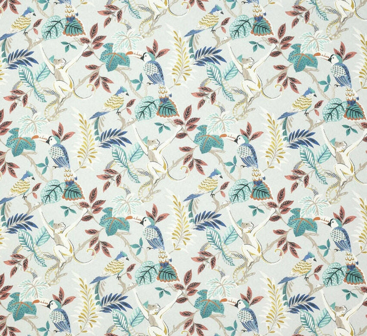 Jane Churchill - Indira - Teal - Tropical Exotic Monkey Parrot Cushion Cover - Handmade Throw Pillow Designer Home Decor.