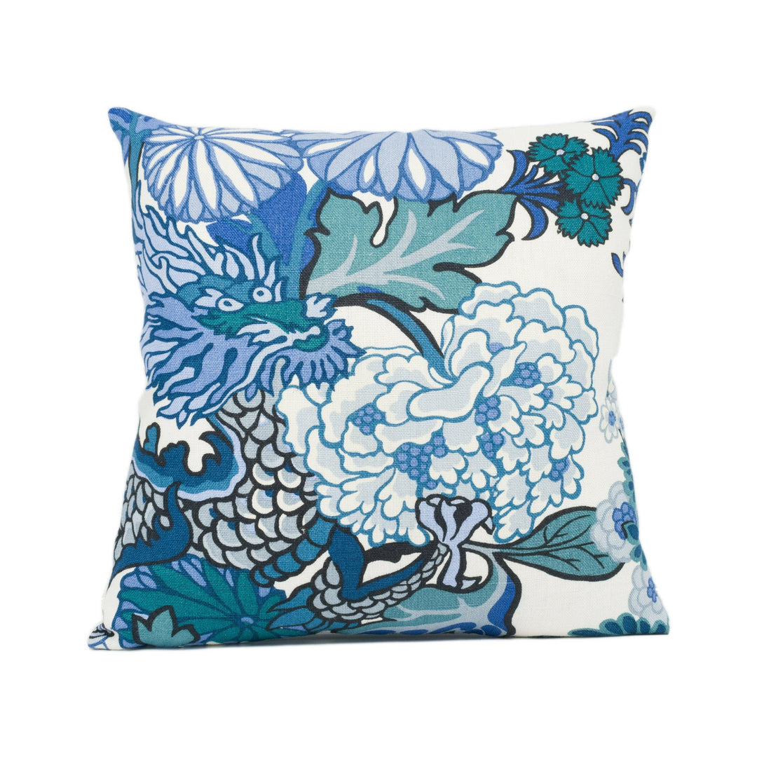 Schumacher - Chiang Mai Dragon - China Blue - Art Deco Chinoiserie Designer Cushion Cover - Handmade Throw Pillow Luxury Home Décor.