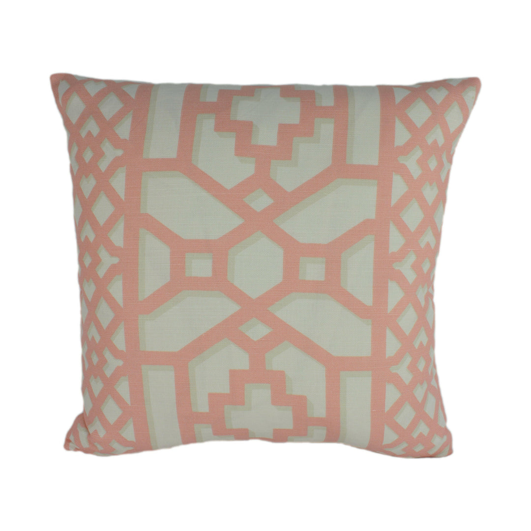 Schumacher - Zanzibar Trellis - Coral - Elsie de Wolfe Inspired Designer Cushion Cover - Handmade Throw Pillow - Luxury Home Decor.