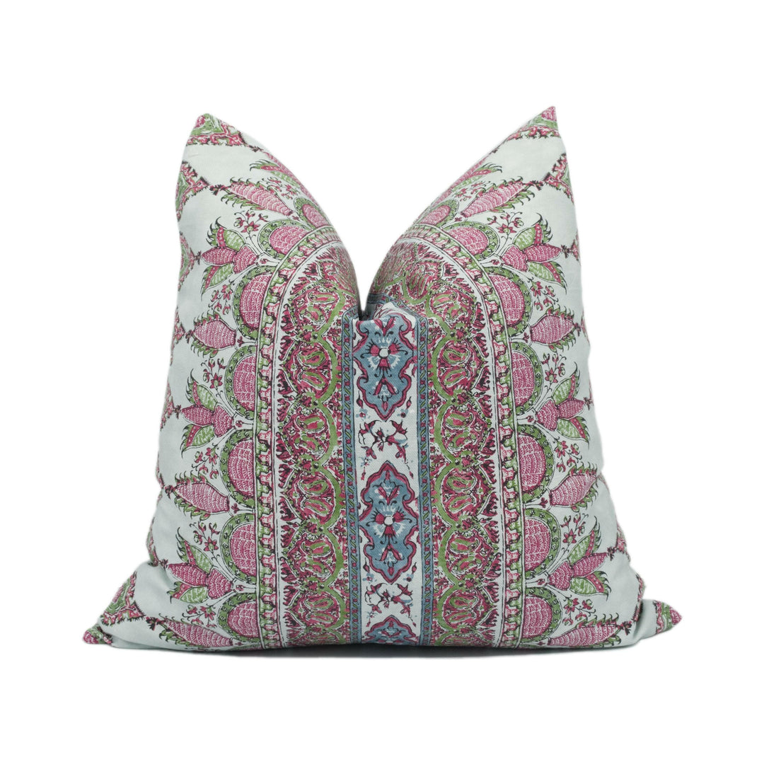 Thibaut - Akola Stripe - Raspberry and Teal - Palampore Inspired Stripe Design Cushion Cover - Handmade Throw Pillow - Designer Home Décor.