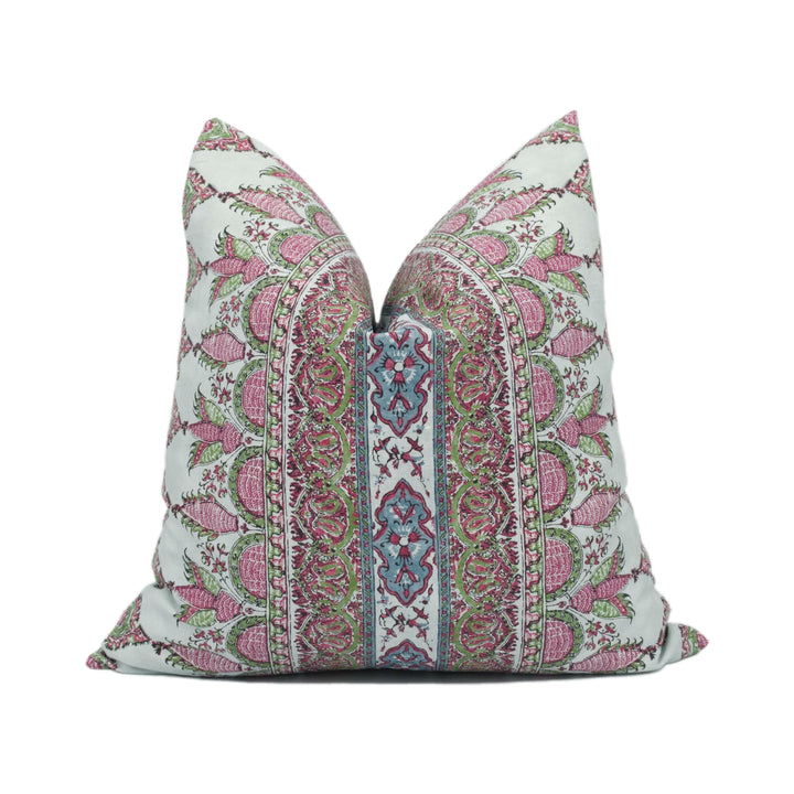 Thibaut - Akola Stripe - Raspberry and Teal - Palampore Inspired Stripe Design Cushion Cover - Handmade Throw Pillow - Designer Home Décor.