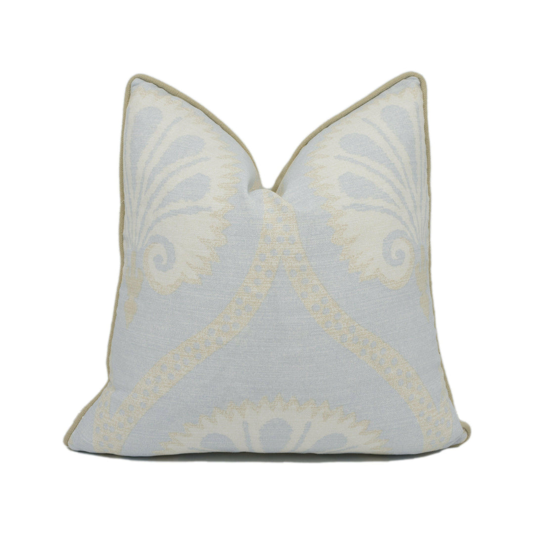 Thibaut - Kimberly - Aqua - Stunning Stylized Floral Scroll Contrast Piped Cushion Cover - Handmade Throw Pillow - Designer Home Décor.