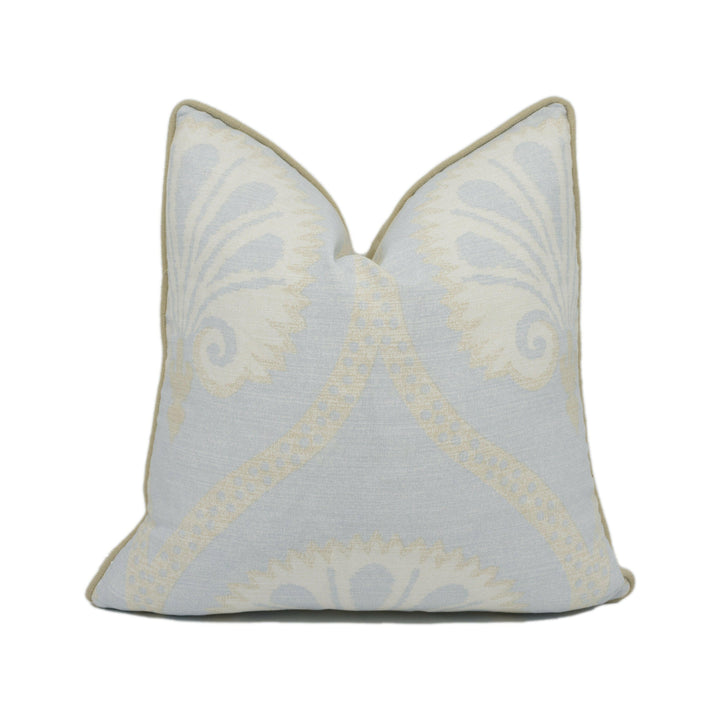 Thibaut - Kimberly - Aqua - Stunning Stylized Floral Scroll Contrast Piped Cushion Cover - Handmade Throw Pillow - Designer Home Décor.