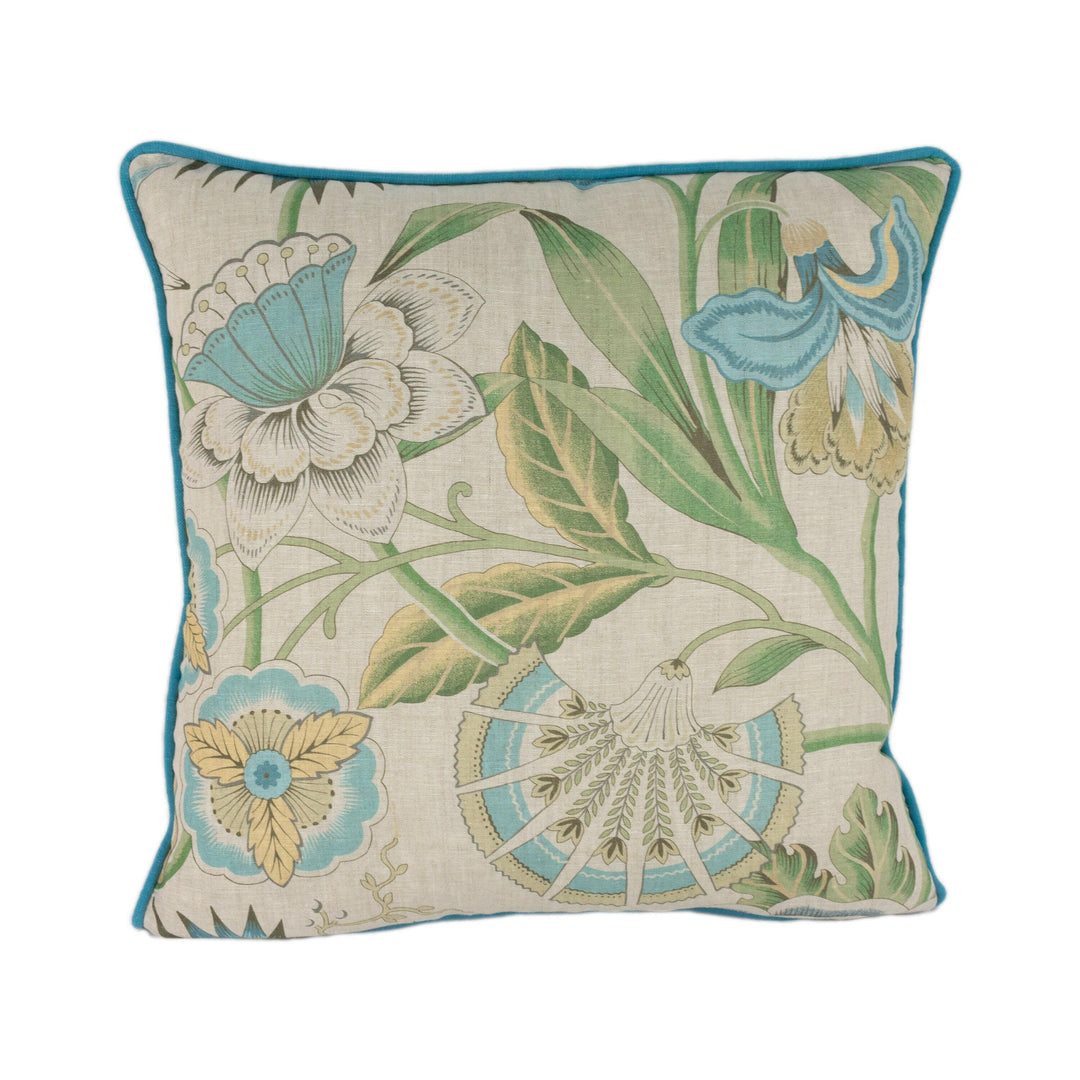 Anna French x Thibaut - Sky Blue & Green on Flax - Savoy Collection - Stunning Cushion Cover Pillow Throw Designer Home Decor.