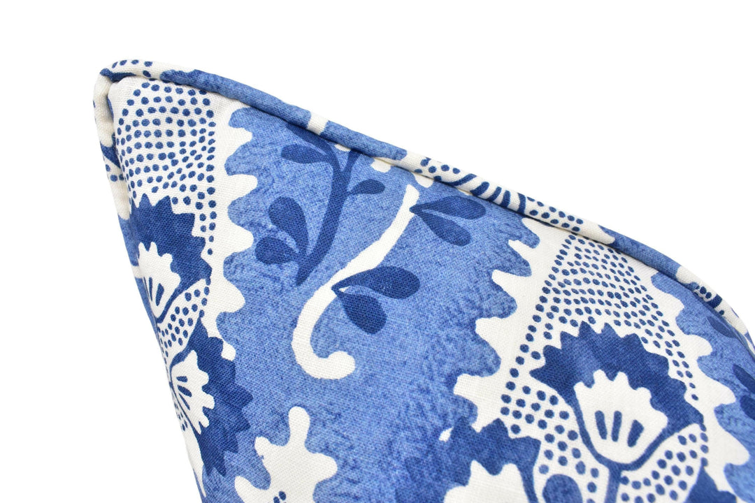 Anna French x Thibaut - Cornwall - Blue - Georgian Botanical Paisley Designer Cushion Cover - Luxury Block Print Throw Pillow - Handmade.