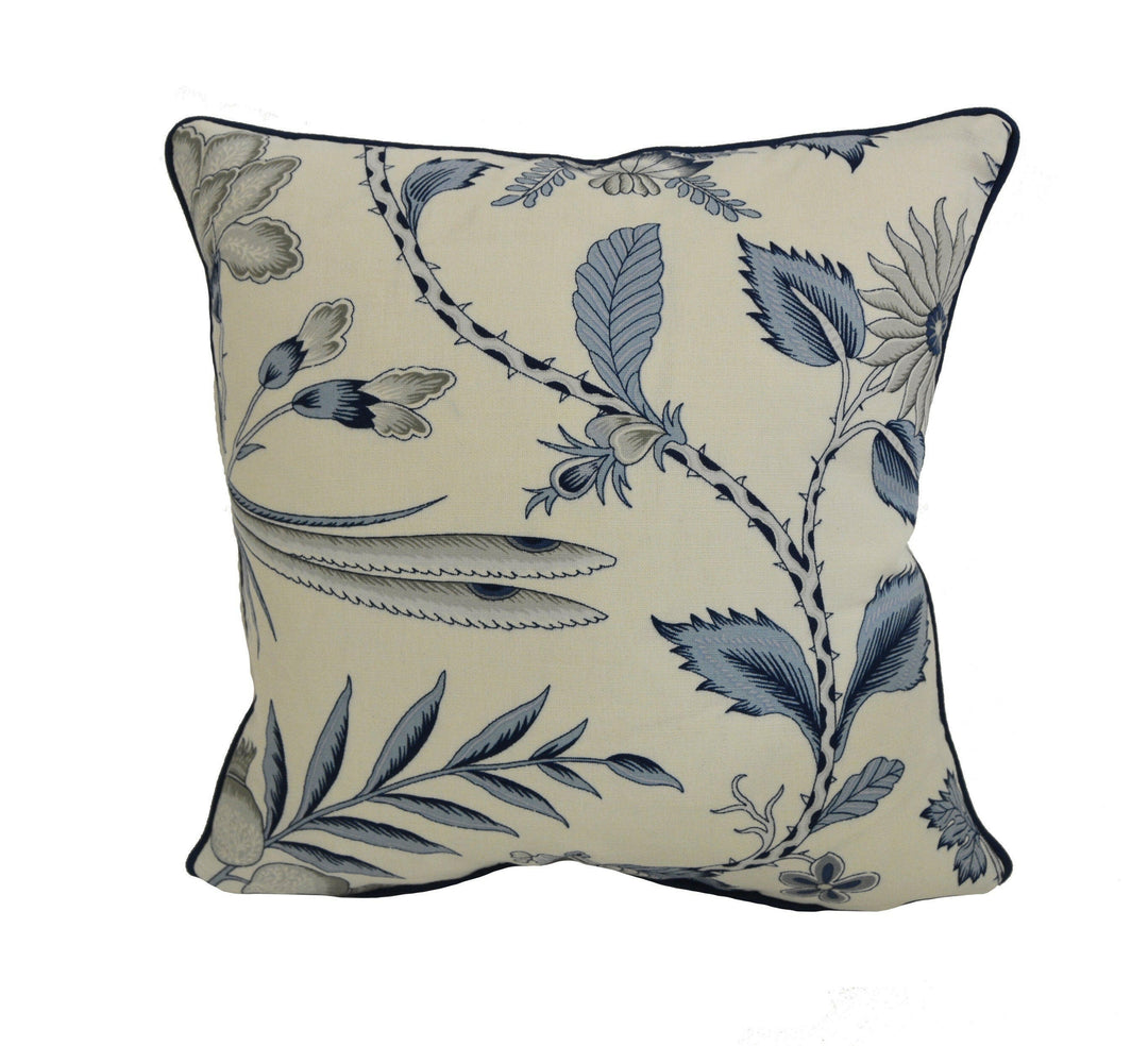Schumacher - Campagne - Bleu &amp; Gris - Lush Lively French Floral Designer Cushion Cover - Handmade Throw Pillow - Designer Home Decor.