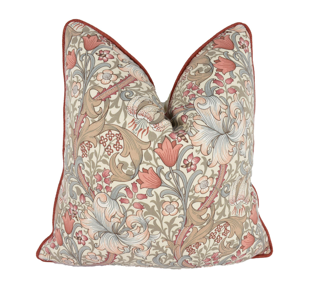 William Morris - Golden Lily Minor - Stone / Plaster - Classic Small Scale Morris Floral Designer Cushion Cover - Luxury Throw Pillow.