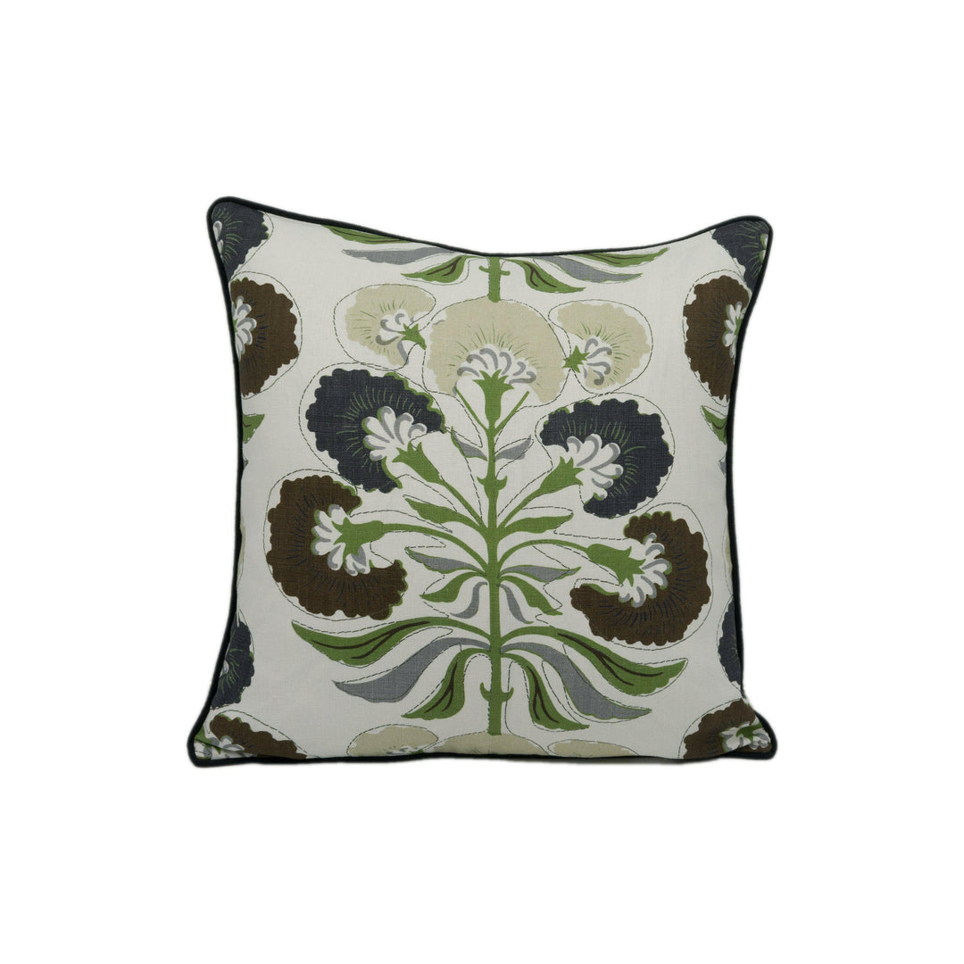 Thibaut - Tybee Tree - Black and Green - Indian Block Print Inspired Floral Cushion Cover - Handmade Throw Pillow - Designer Home Décor.