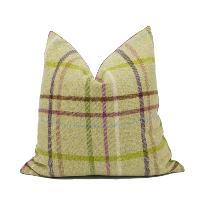 Abraham Moon - Multicheck - Lime -  100% Wool Cushion Cover - Designer Plaid Pillow Cover - Handmade Custom Abraham Moon Pillow.