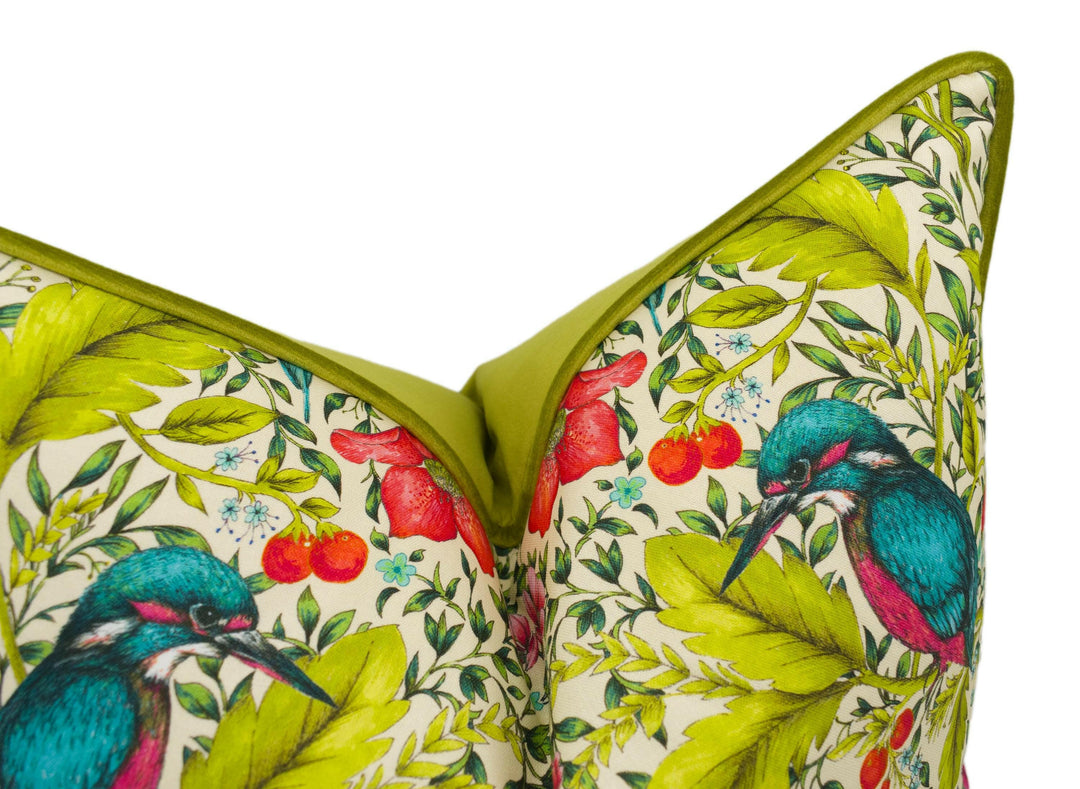 Blendworth Library - Lambourn - Peachy - Modern Funky Maximalist Bird Designer Cushion Cover - Luxury Throw Pillow - Handmade Home Décor.