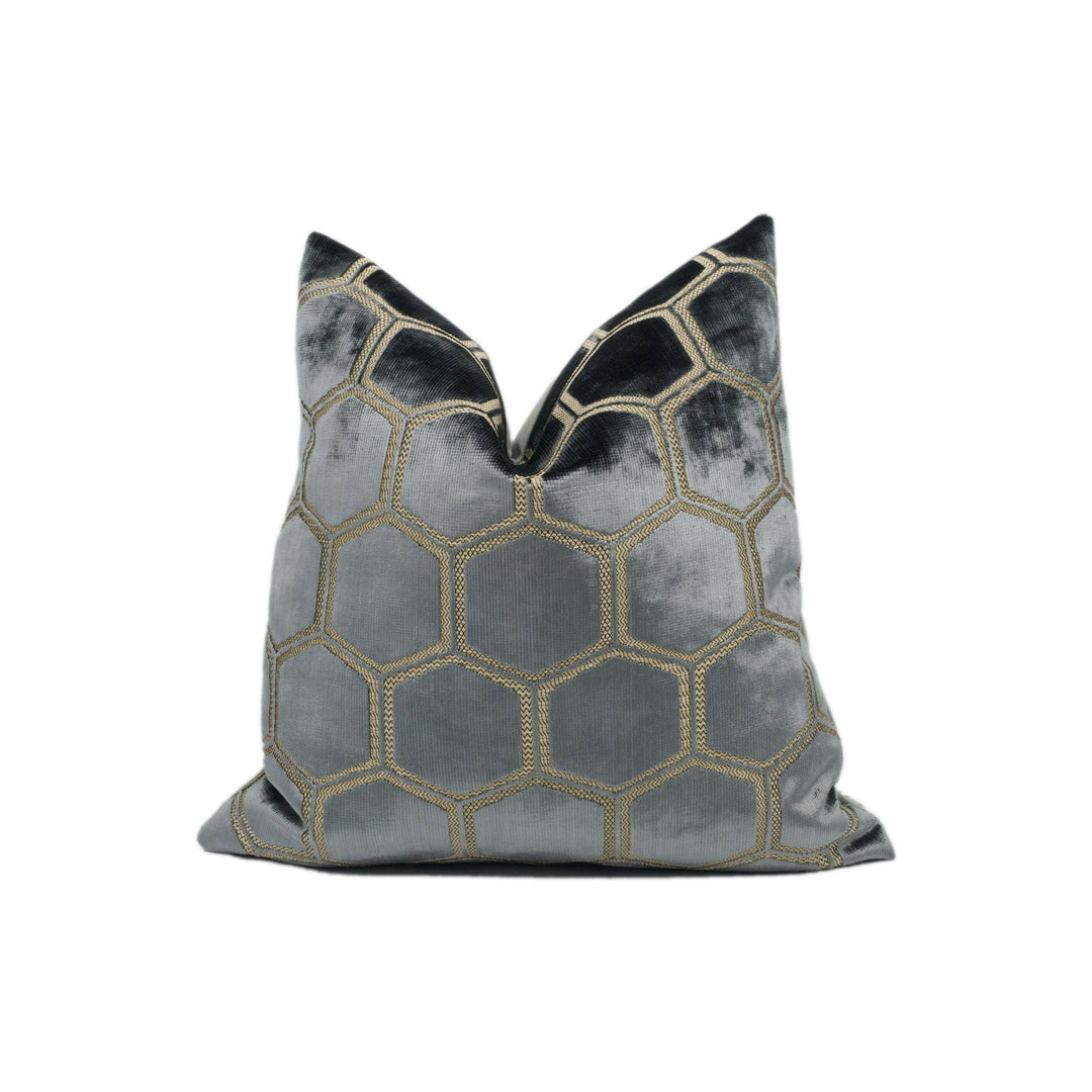 Designers Guild - Manipur - Silver - Luxury Cut Velvet Hexagon Honeycomb Cushion Cover Throw Pillow Designer Home Décor.