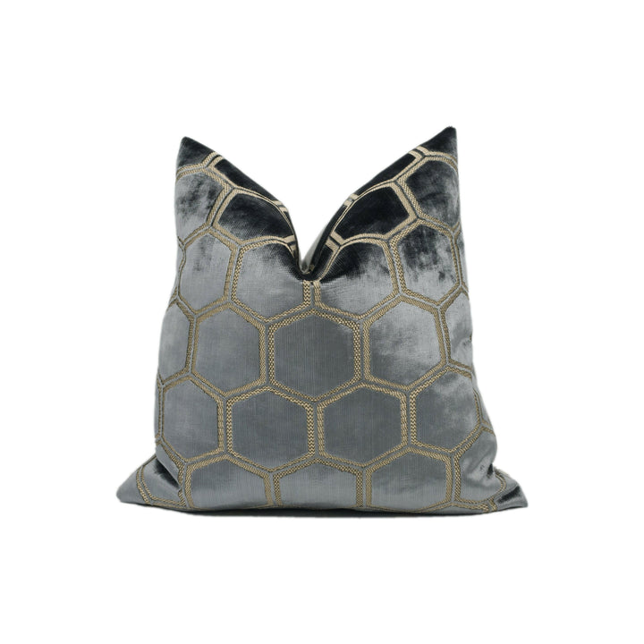 Designers Guild - Manipur - Silver - Luxury Cut Velvet Hexagon Honeycomb Cushion Cover Throw Pillow Designer Home Décor.