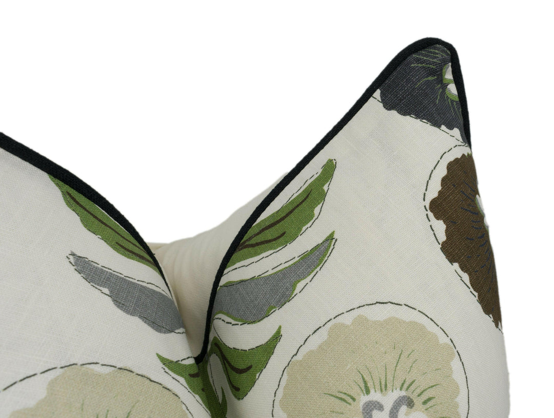 Thibaut - Tybee Tree - Black and Green - Indian Block Print Inspired Floral Cushion Cover - Handmade Throw Pillow - Designer Home Décor.