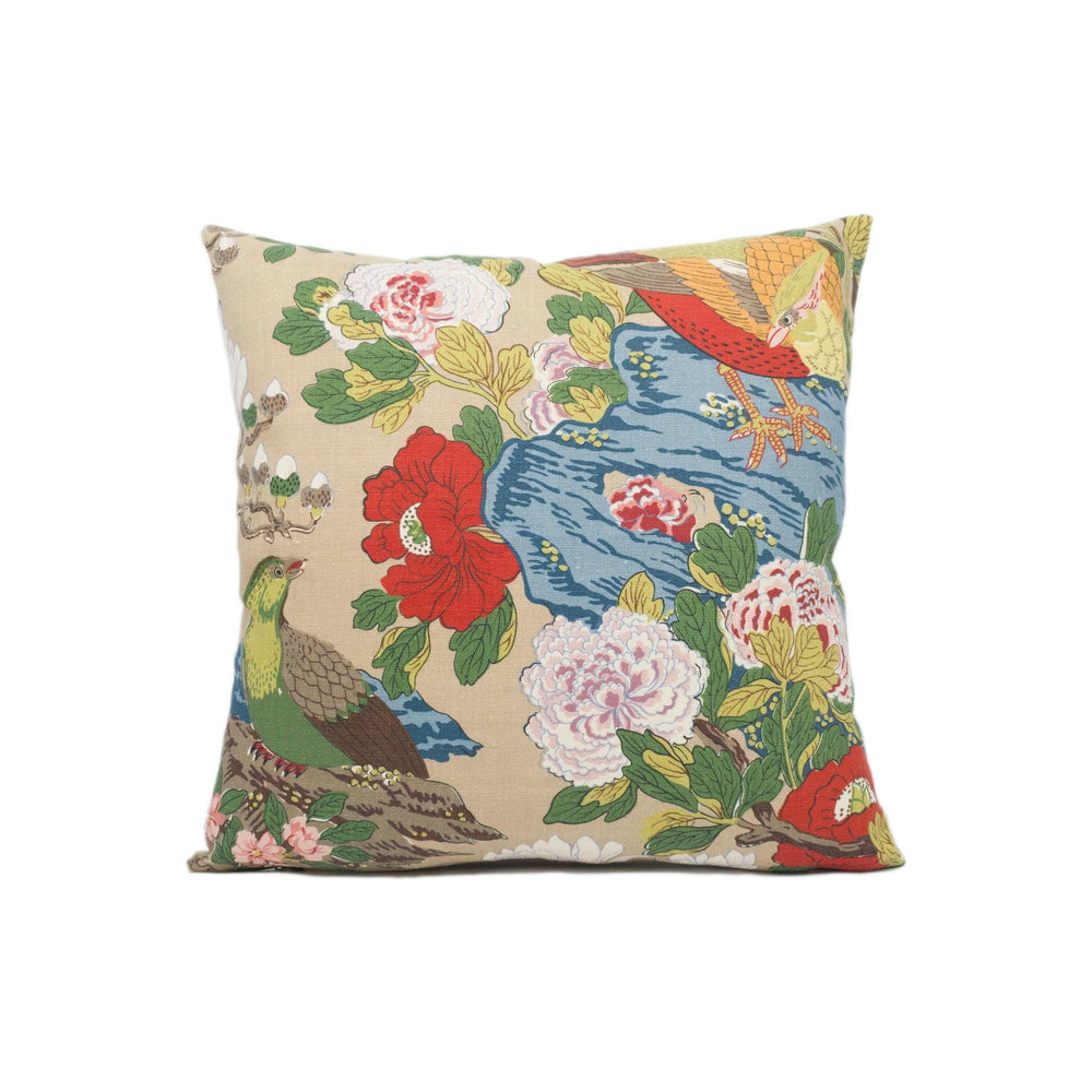 GP & J Baker - Rockbird Signature - Multi - Exotic Magnolia Tree Pheasant Cushion Cover Handmade Throw Pillow Designer Home Décor.