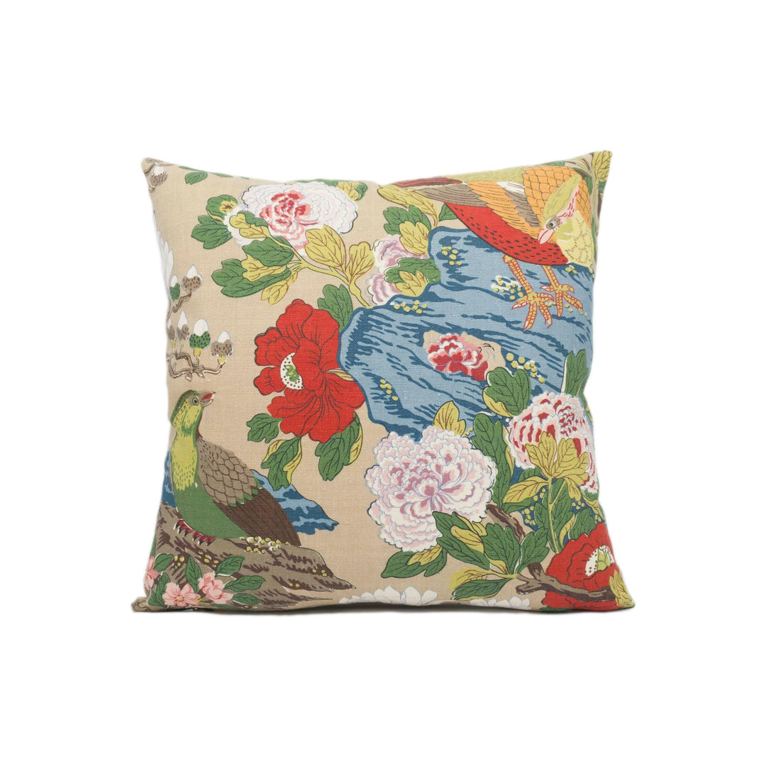 GP & J Baker - Rockbird Signature - Multi - Exotic Magnolia Tree Pheasant Cushion Cover Handmade Throw Pillow Designer Home Décor.