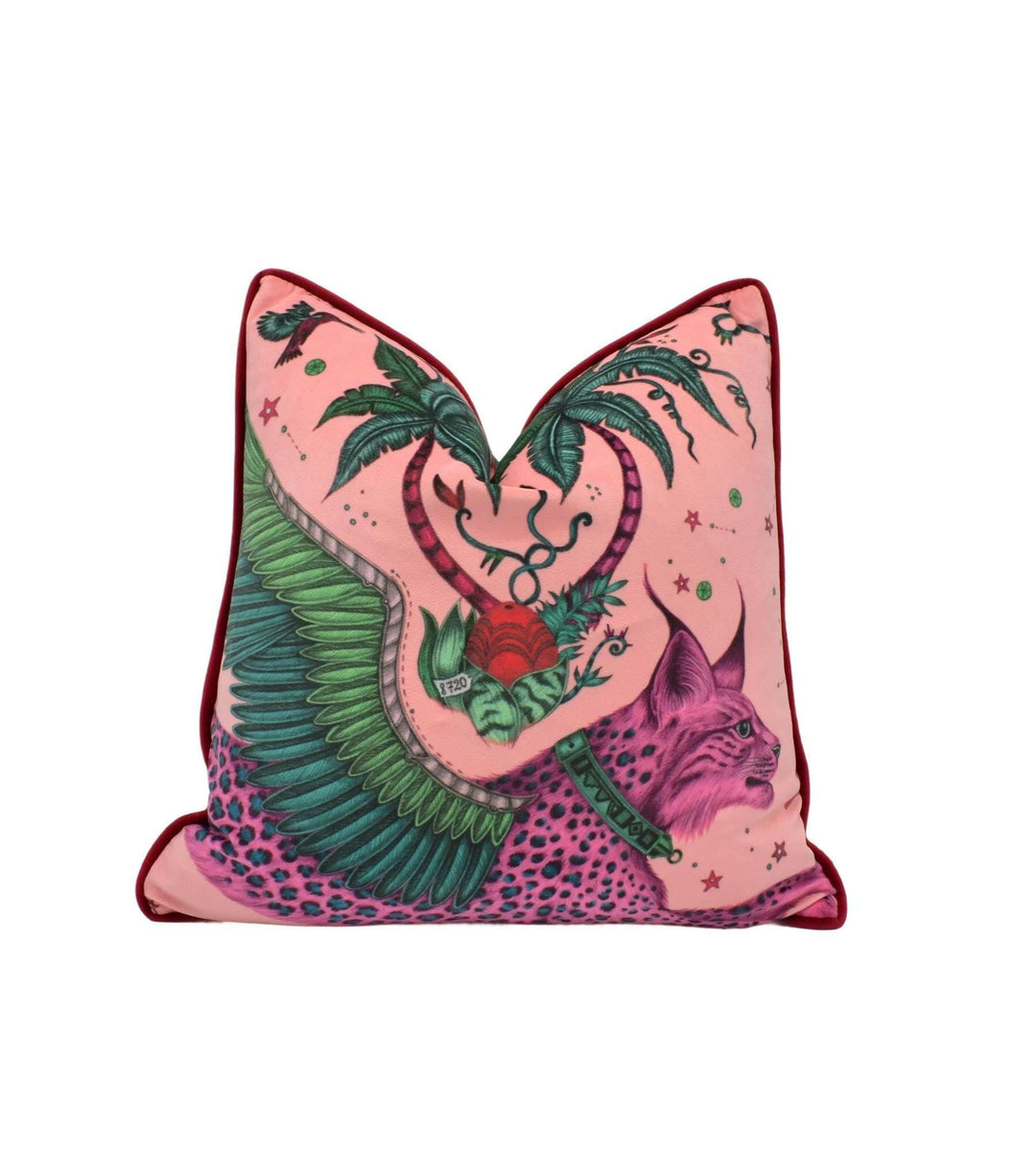 Funky Modern Coral Pink Maximalist Fantasy Leopard Spotted Lynx Velvet Designer Cushion Cover - Luxury Throw Pillow - Handmade Home Decor.