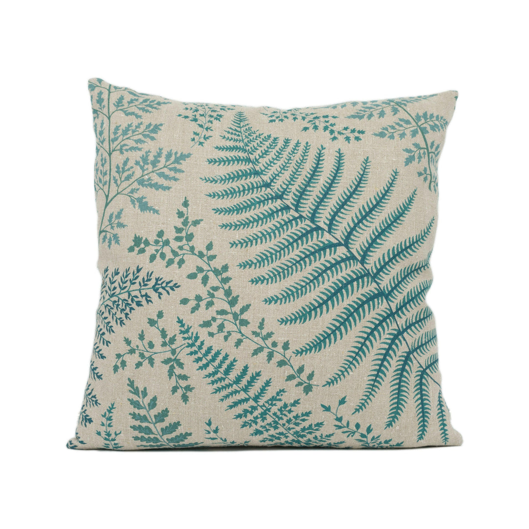 Chivasso - Botanical Garden - Teal - Lush Fern Rustic Flora Cushion Cover - Handmade Throw Pillow - Designer Home Décor.