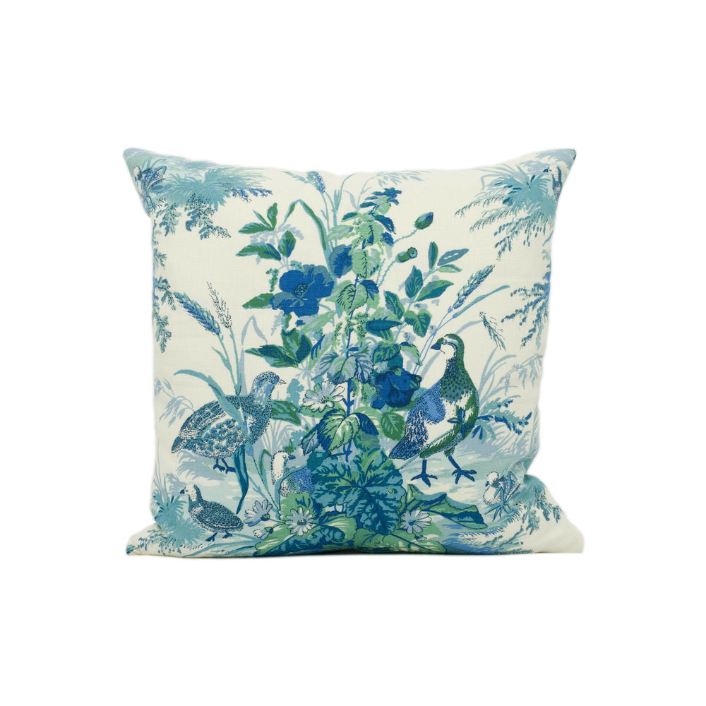 Schumacher - Quail Meadow - Peacock - Traditional Hunting Quail Trio Floral - Designer Cushion Cover Luxury Throw Pillow Handmade Home Décor.