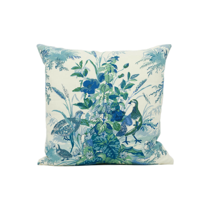 Schumacher - Quail Meadow - Peacock - Traditional Hunting Quail Trio Floral - Designer Cushion Cover Luxury Throw Pillow Handmade Home Décor.