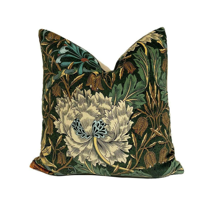 William Morris - Honeysuckle &amp; Tulip Velvet - Forest / Chestnut - Gorgeous Sumptuous Velvet Floral Designer Cushion Cover - Luxury Throw.