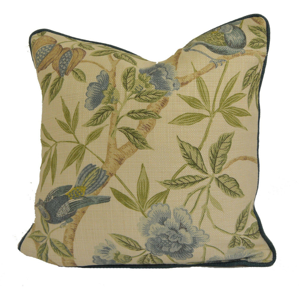 Sanderson - Abbeville - Blue / Ivory - Contrast Piped Cushion Cover Throw Pillow Designer Home Decor.